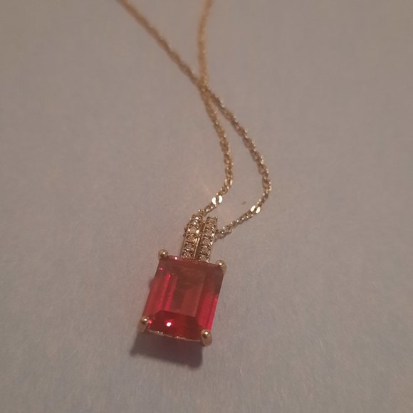 14k Gold Over Silver Lab-Created Ruby & Diamond Accent Pendant 18in - Picture 4 of 6